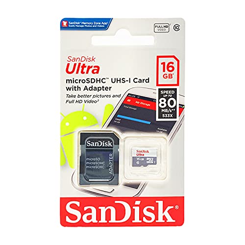 SanDisk Ultra Android microSDHC 16GB bis zu 80 MB/Sek Class 10 Speicherkarte + SD-Adapter von SanDisk