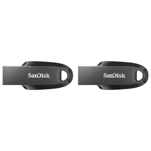 SanDisk Ultra Curve 3.2 Flash-Laufwerk 64 GB (bis zu 100 MB/s Lesen, RescuePRO Deluxe-Software, Schlüsselringöse) Schwarz (Packung mit 2) von SanDisk