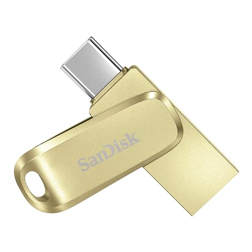 SanDisk Ultra Dual Drive Luxe USB Type-C-Laufwerk Smartphone Speicher 256 GB (Mobiler Speicher, USB 3.2 Gen 1, drehbares Design, 400 MB/s Lesen, USB Laufwerk, automatisches Backup) Gold von SanDisk