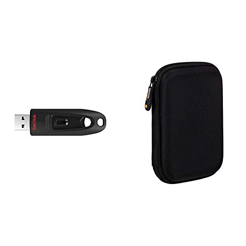 SanDisk Ultra USB 3.0 Flash- Laufwerk 256 GB (SecureAccess Software, Passwortschutz, Übertragungsgeschwindigkeit von bis zu 130 MB/s) & Amazon Basics Schutzhülle für Externe Festplatten von SanDisk