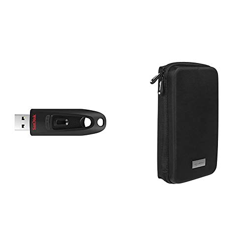 SanDisk Ultra USB 3.0 Flash- Laufwerk 256 GB (SecureAccess Software, Passwortschutz, Übertragungsgeschwindigkeit von bis zu 130 MB/s) & Amazon Basics Universaltasche für elektronische Kleingeräte von SanDisk