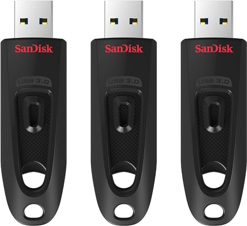 SanDisk Ultra USB 3.0 Flash-Laufwerk 64 GB 3er-Pack (SecureAccess Software, Passwortschutz, Übertragungsgeschwindigkeit von bis zu 130 MB/s) Schwarz von SanDisk
