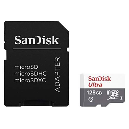 SanDisk Ultra microSDXC 128 Gb UHS + SD Anzupassen 128 Gb Microsdxc UHS Class 10 Speicher Flash – Memoiren Flash (128 Gb, SDXC, Class 10, UHS, 80 MB/S, grau, weiß), SDSQUNS-128G-GN6TA von SanDisk