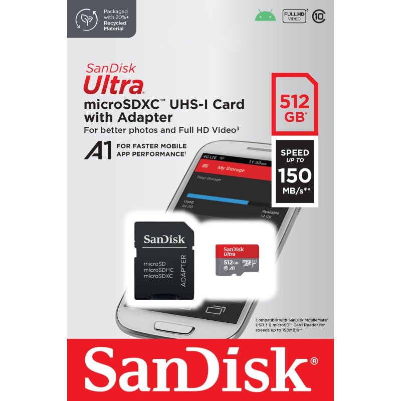 SanDisk microSDXC Card 512GB, Ultra, Class 10, U1, A1 SanDisk microSDXC Card 512GB, Ultra, Class 10, U1, A1 von SanDisk