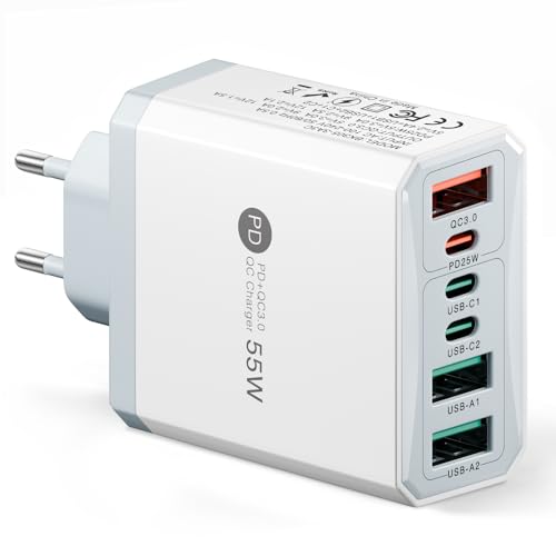 55W USB C ladegerät Mehrfach, 6 Ports PD 25W 18W Schnellladegerät, Handy ladegeräte für Samsung Galaxy S25 S24 S23 A56 A54 A55 iPhone 16 15 14 13 Pro Max, iPad Pro, netzteil USB c ladestecker stecker 55W USB C ladegerät Mehrfach, 6 Ports PD 25W 18W Schnellladegerät, Handy ladegeräte für Samsung Galaxy S25 S24 S23 A56 A54 A55 iPhone 16 15 14 13 Pro Max, iPad Pro, netzteil USB c ladestecker stecker von Sanario