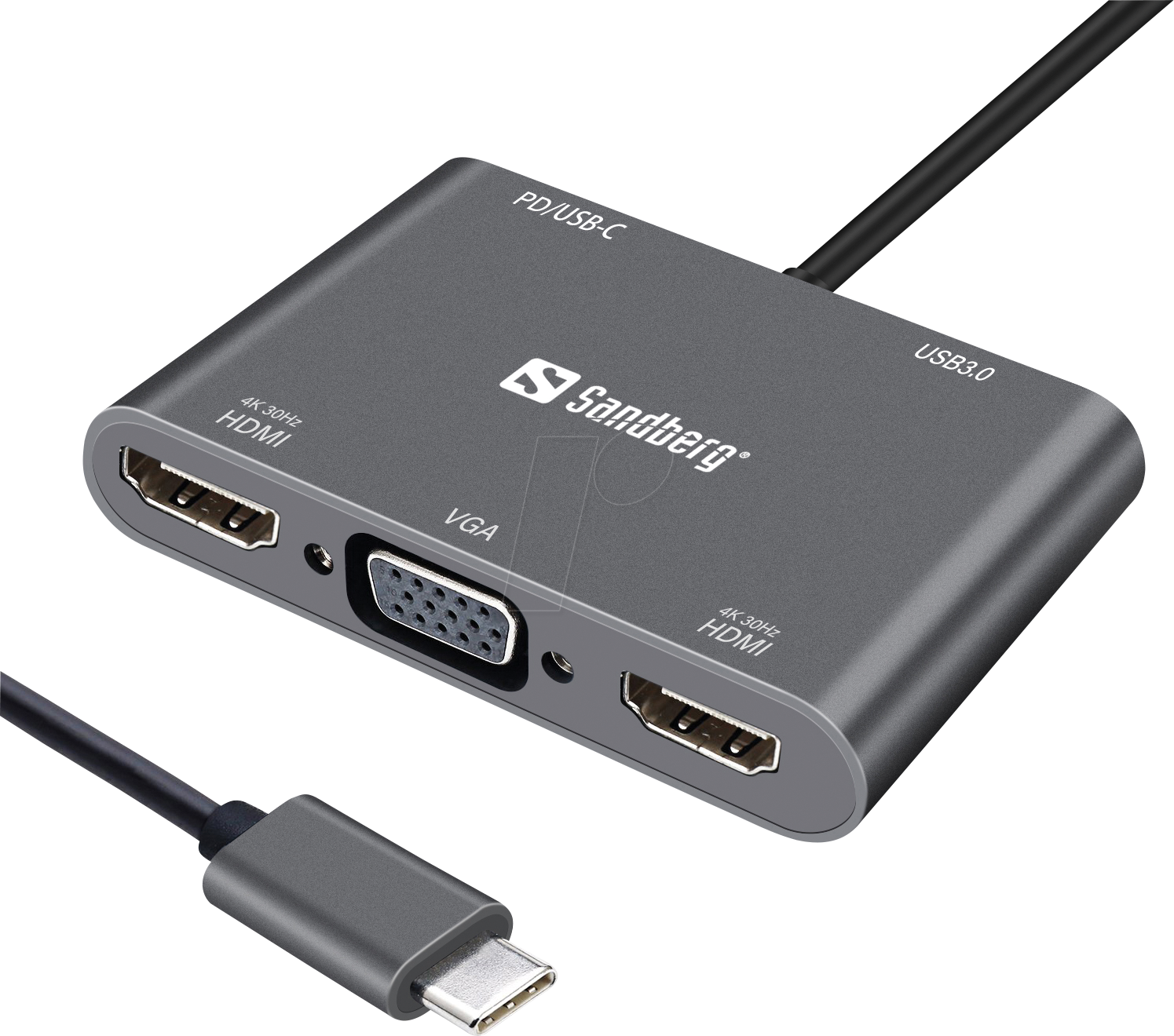 SANDBERG 136-35 - Adapter USB-C > 2x HDMI + VGA + USB 3.0 + PD, 4K von Sandberg
