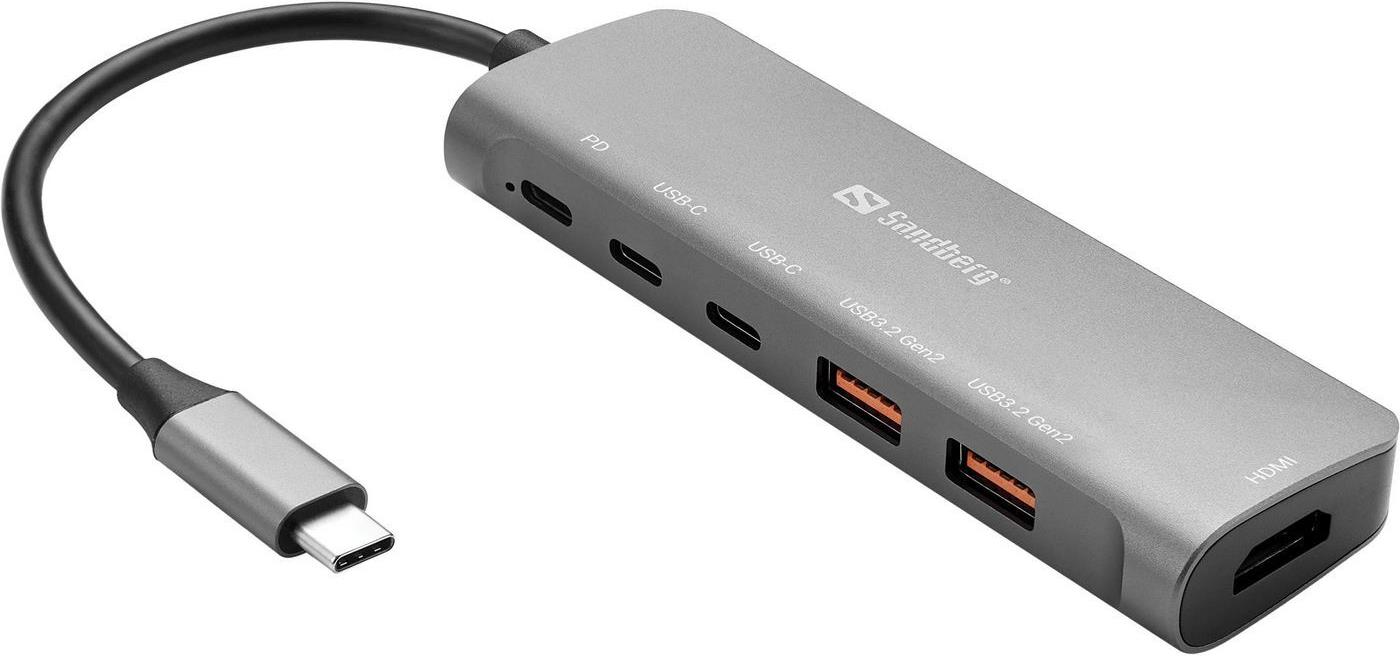 SANDBERG USB-C Dock HDMI+ 2xUSB-A+ 2xUSB-C+ PD100W (136-65) von Sandberg