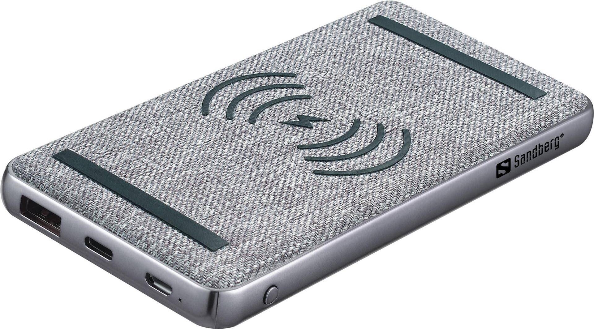 Sandberg - Induktive Power Bank - Li-Pol - 10000 mAh - 37 Wh - 3 A - PD, QC 3.0 - 2 Ausgabeanschlussstellen (USB, 24 pin USB-C) - auf Kabel: Micro-USB (420-61) von Sandberg