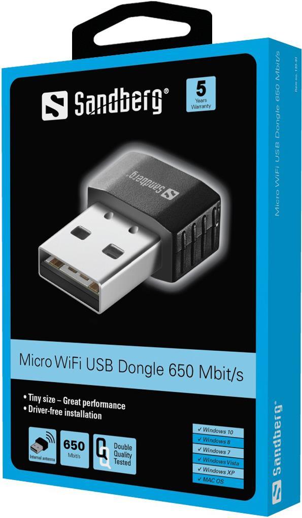 Sandberg Micro WiFi USB Dongle - Netzwerkadapter - USB2.0 - 802,11ac (133-91) von Sandberg