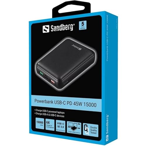 Sandberg Powerbank, 15000 mAh, USB-C PD, 45 W, Schwarz von Sandberg