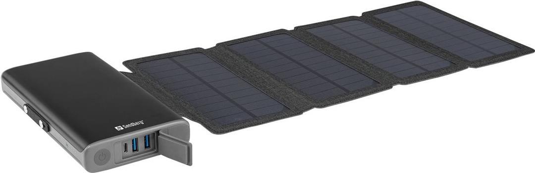 Sandberg Solar 4-Panel Powerbank 25000 - Solar-Powerbank - Li-Pol - 25000 mAh - 92.5 Wh - 18 Watt - 3 A (2 x USB, 24 pin USB-C) - auf Kabel: Micro-USB, USB-C von Sandberg