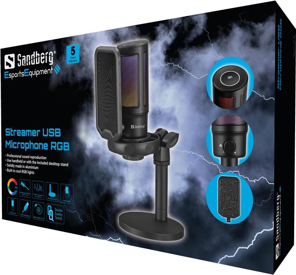 Sandberg Streamer USB Microphone RGB - Studio-Mikrofon - -42 dB - 30 - 18000 Hz - 16 Bit - 48 kHz - 75 dB (126-39) von Sandberg