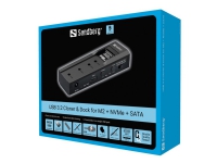 Sandberg USB-3 Cloner+Dock M2+NVMe+SATA, SSD, SATA, Serial ATA II, Serial ATA III, 2.5,3.5,M.2, USB 3.2 Gen 2 (3.1 Gen 2) Type-C, 10 Gbit/s, Schwarz von Sandberg
