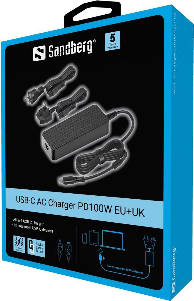 Sandberg USB-C AC Charger PD100W EU+UK Schwarz Indoor (135-82) von Sandberg