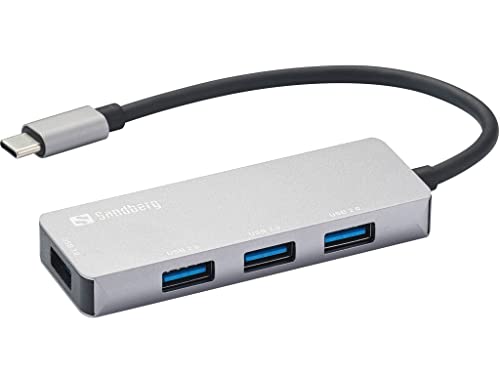 Sandberg USB-C Hub 1x USB 3.0 + 3X USB 2.0 Saver, 4 USB-Anschlüsse: 1xUSB 3.0, 3X USB 2.0, USB-Adapter für PC Laptop Computer, Tragbarer USB-C Hub, Multiport-Adapter ohne Netzteil, Saver von Sandberg