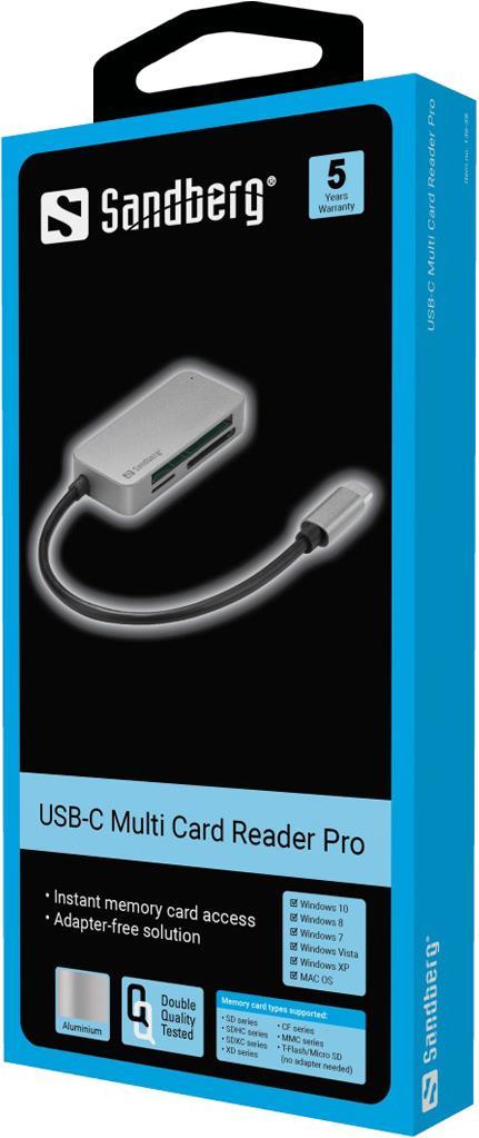 Sandberg USB-C Multi Card Reader Pro - Kartenleser (MMC, SD, xD, TransFlash, microSD, SDHC, SDXC, CFast Card) - USB-C von Sandberg