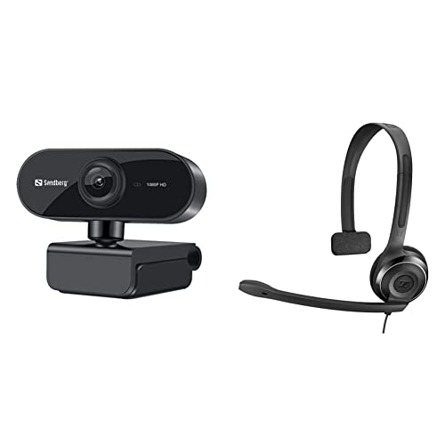 Sandberg USB Webcam Flex 1080P HD & EPOS I Sennheiser PC 7 USB - Leichtes Einseitiges On-Ear Headset PC – Kopfhörer mit Kabel - Passives Mikrofon mit Rauschunterdrückung von Sandberg