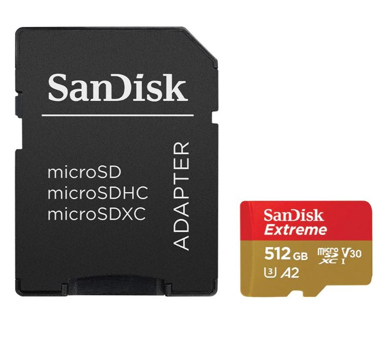 Extreme microSDXC 512GB microSDXC / read 190MB/s / write 130MB/s / 1 year RescuePRO Deluxe / A2 Class 10 V30 / UHS-I / U3 / with SD Adapter (SDSQXAV-512G-GN6MA) von Sandisk