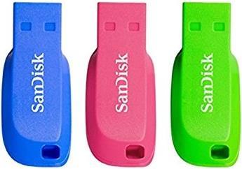 SanDisk Cruzer Blade - USB-Flash-Laufwerk - 16 GB - USB 2.0 - Blau, grün, pink (Packung mit 3) von Sandisk