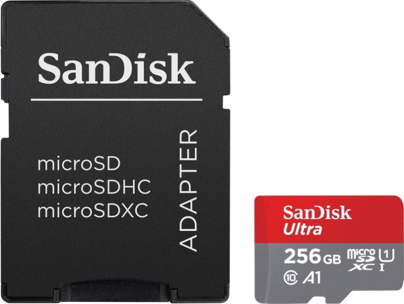 SanDisk Ultra - Flash-Speicherkarte (microSDXC-an-SD-Adapter inbegriffen) - 256GB - A1 / UHS Class 1 / Class10 - microSDXC UHS-I (SDSQUAC-256G-GN6MA) von Sandisk