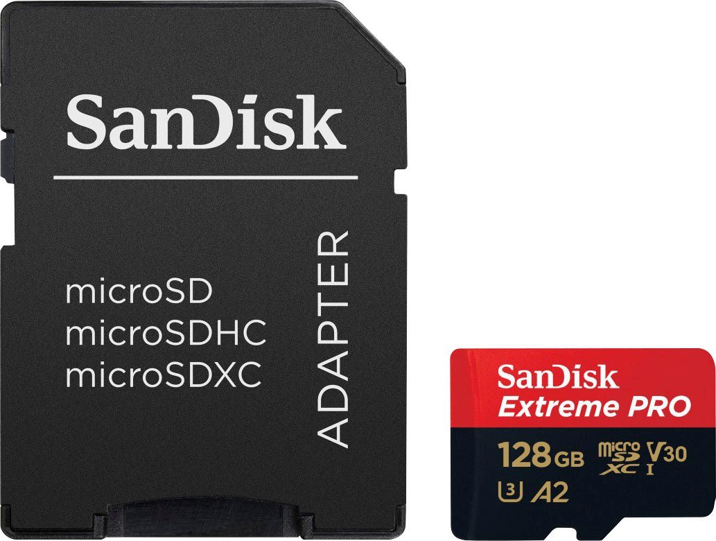 Sandisk Extreme PRO microSDXC™-UHS-I-KARTE Speicherkarte (128 GB, Video Speed Class 30 (V30)/UHS Speed Class 3 (U3), 200 MB/s Lesegeschwindigkeit) von Sandisk