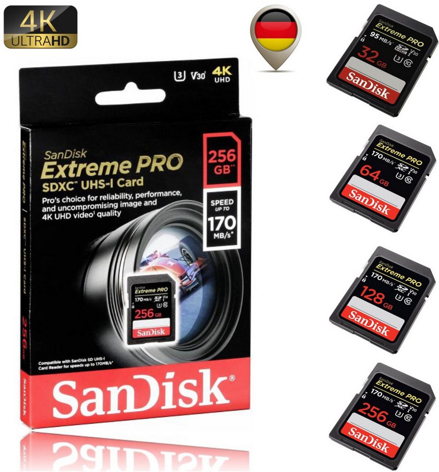 Sandisk Extreme Pro SD Karte Memory Card 4K Speicherkarte (64 GB) von Sandisk