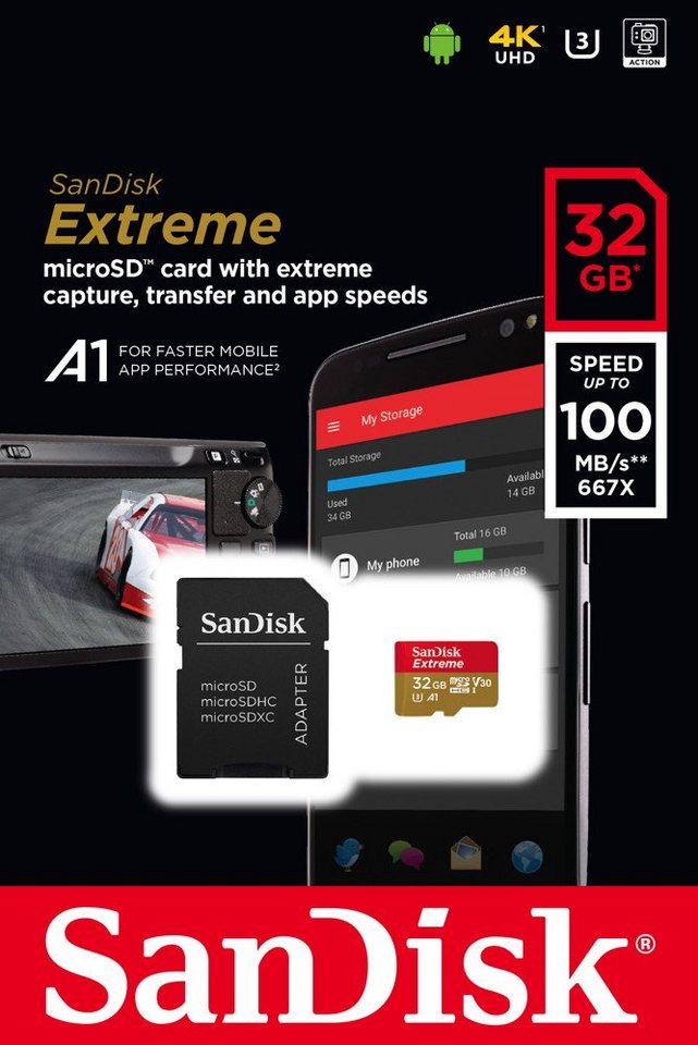 Sandisk Micro SDHC Karte 32GB Extreme UHS-I U3 4K 100 MB/s V30 A1 Class 10 Speicherkarte Sandisk Micro SDHC Karte 32GB Extreme UHS-I U3 4K 100 MB/s V30 A1 Class 10 Speicherkarte von Sandisk