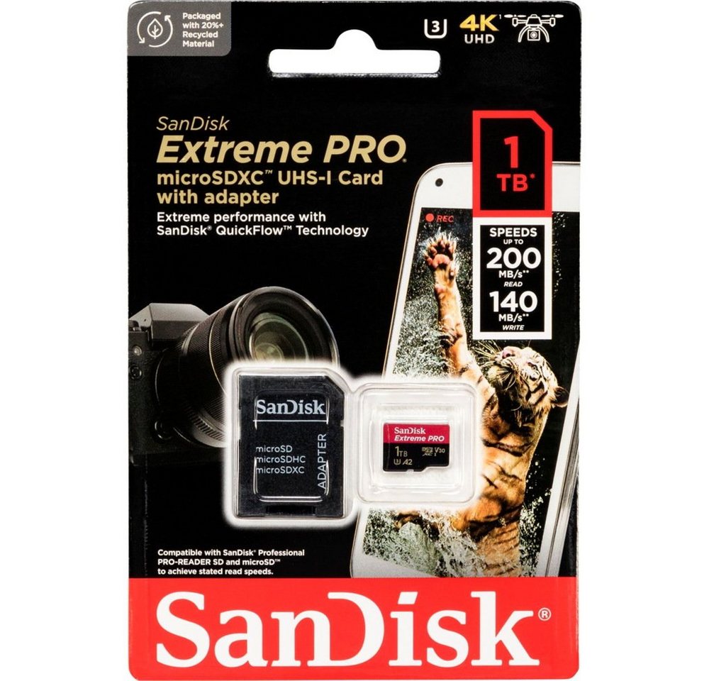 Sandisk Micro SDXC Karte 1TB Extreme Pro UHS-I U3 4K 200 MB/s V30 A2 Class 10 Speicherkarte von Sandisk