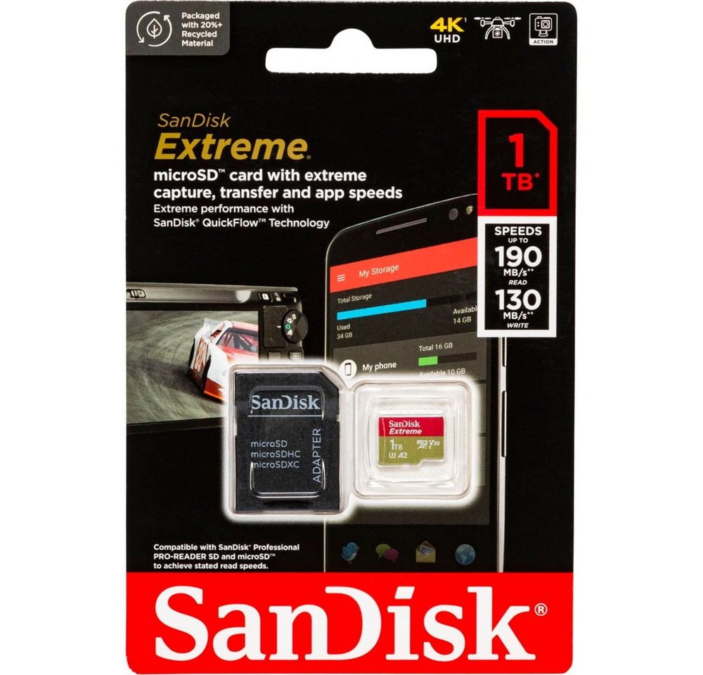 Sandisk Micro SDXC Karte 1TB Extreme UHS-I U3 4K 190 MB/s V30 A2 Class 10 Speicherkarte Sandisk Micro SDXC Karte 1TB Extreme UHS-I U3 4K 190 MB/s V30 A2 Class 10 Speicherkarte von Sandisk
