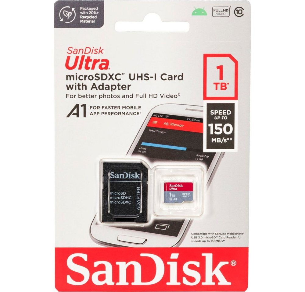 Sandisk Micro SDXC Karte 1TB Ultra Android UHS-I U1 150 MB/s A1 Class 10 Speicherkarte Sandisk Micro SDXC Karte 1TB Ultra Android UHS-I U1 150 MB/s A1 Class 10 Speicherkarte von Sandisk