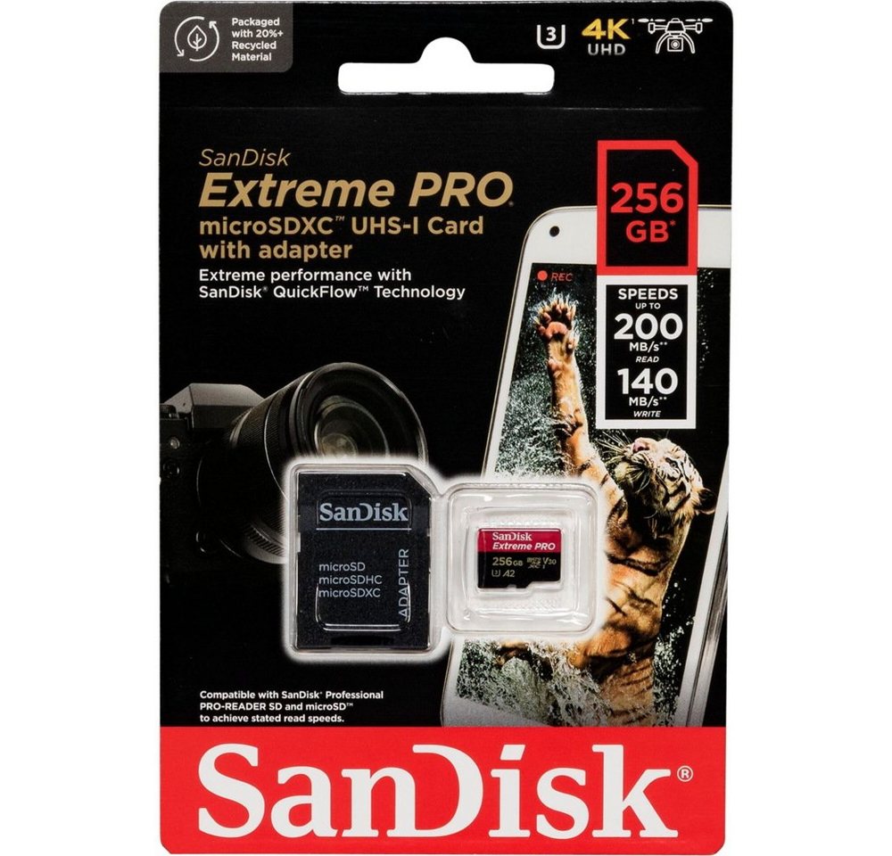 Sandisk Micro SDXC Karte 256GB Extreme Pro UHS-I U3 4K 200 MB/s V30 A2 Speicherkarte Sandisk Micro SDXC Karte 256GB Extreme Pro UHS-I U3 4K 200 MB/s V30 A2 Speicherkarte von Sandisk