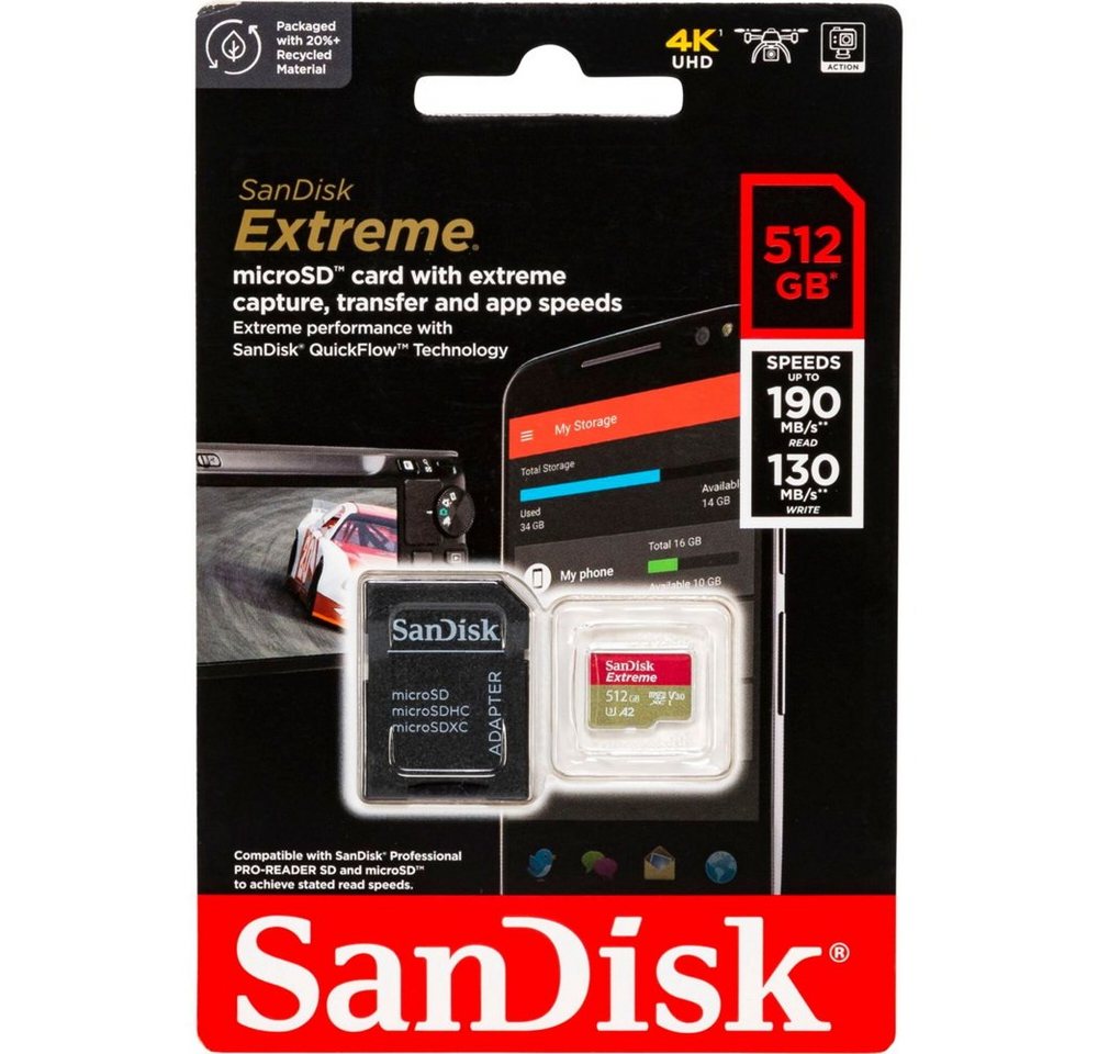 Sandisk Micro SDXC Karte 512GB Extreme UHS-I U3 4K 190 MB/s V30 A2 Class 10 Speicherkarte Sandisk Micro SDXC Karte 512GB Extreme UHS-I U3 4K 190 MB/s V30 A2 Class 10 Speicherkarte von Sandisk