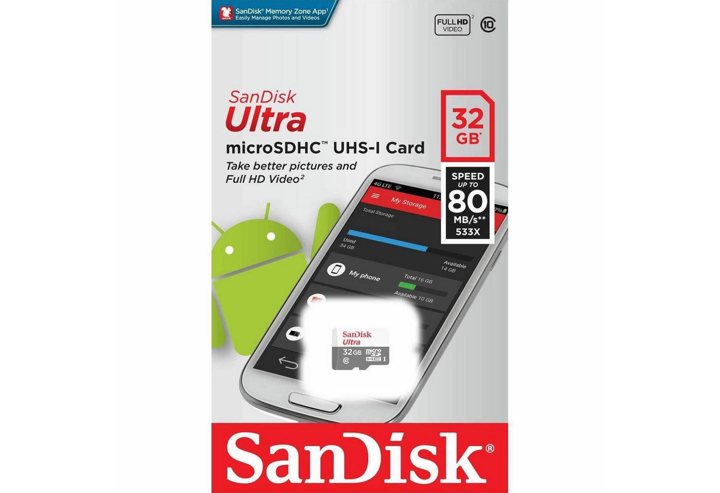 Sandisk SANDISK Ultra® 32GB Micro SD Speicherkarte SDHC UHS-I Class 10 80MB/s Speicherkarte von Sandisk