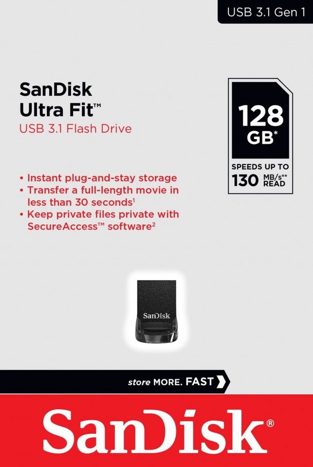 Sandisk Sandisk USB Stick 128GB Speicherstick Cruzer Ultra Fit schwarz USB 3.1 USB-Stick Sandisk Sandisk USB Stick 128GB Speicherstick Cruzer Ultra Fit schwarz USB 3.1 USB-Stick von Sandisk