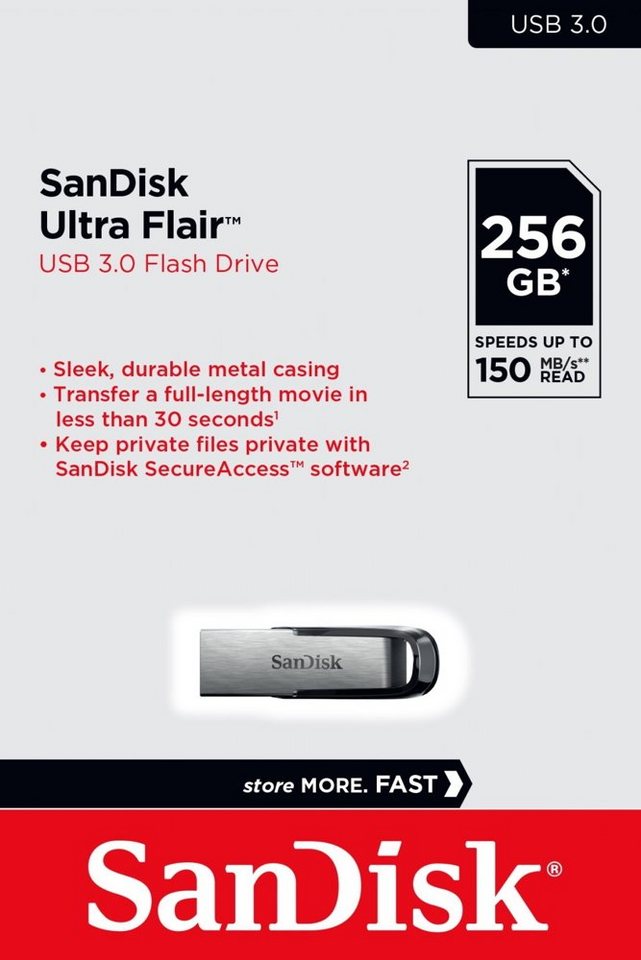 Sandisk Stick 256GB Speicherstick Cruzer Ultra Flair silber USB 3.0 USB-Stick Sandisk Stick 256GB Speicherstick Cruzer Ultra Flair silber USB 3.0 USB-Stick von Sandisk
