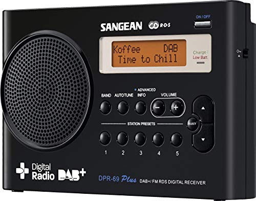 Sangean DPR-69+ tragbares DAB+ Digitalradio (UKW-Tuner, Batterie-/Netzbetrieb) schwarz von Sangean