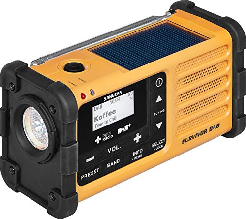 Sangean MMR-88 Survivor M8 Radio - Tragbares Notfall radio - Kurbelradio mit Notsummer und LED Taschenlampe - Schwarz/Gelb von Sangean
