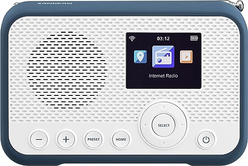SANGEAN WFR-39 – Kompaktes, portables Internet-Radio mit WiFi, Musik-Streaming, DAB+/FM, Bluetooth - Einfache Bedienung via Control-App, Weiß-Blau von Sangean