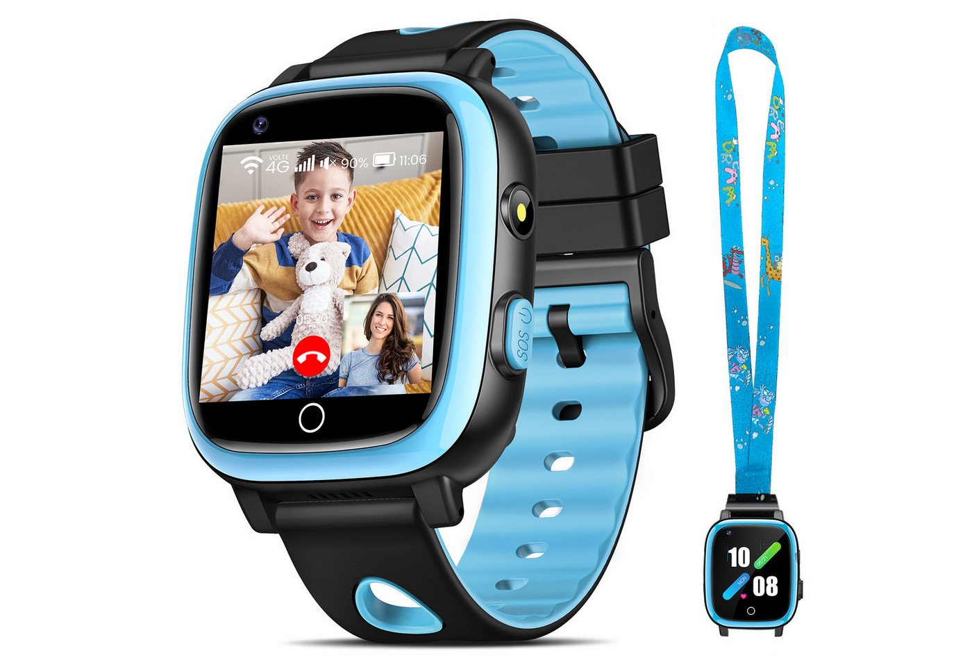Sanorum 4G Smartwatch kinder mit Telefonfunktion Smartwatch (3.3 cm/1,3 HD Voll Touchscreen Zoll Zoll) IP68 Kinder Smartwatch, mit Videoanrufen, SOS, WiFi, Musik, Wecker, Schulmodus, Geschenke für Jungen Mädchen, mit Halsseil" von Sanorum