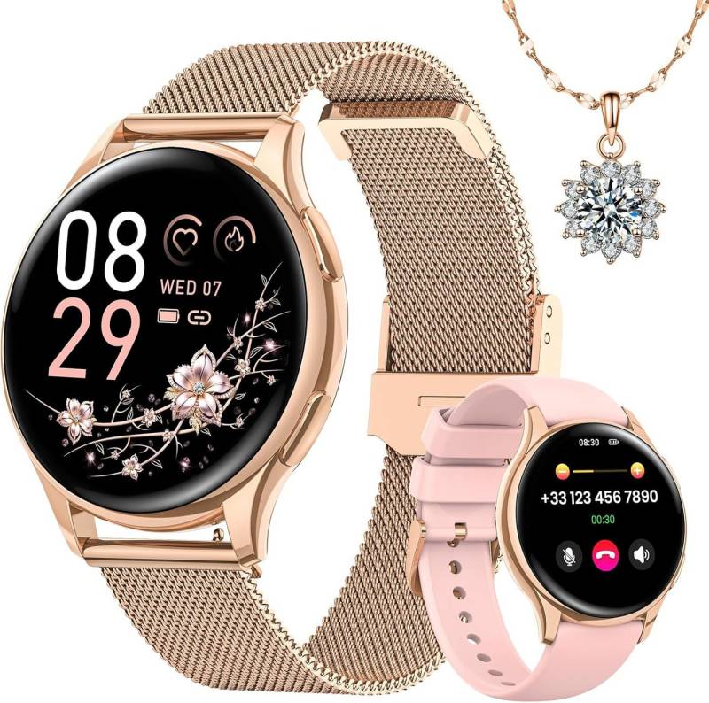 Sanorum Damen's Telefonfunktion IP68 wasserdicht Fitness Tracker Smartwatch (1,27 Zoll, Android/iOS), mit Telefonfunktion Menstruationszyklus SpO2 Pulsuhr Schrittzähler von Sanorum