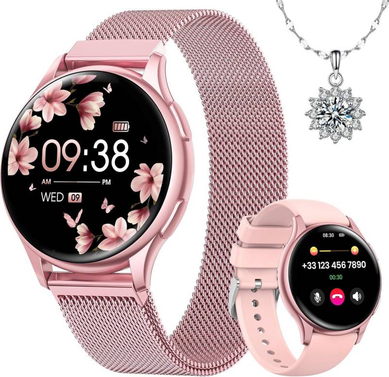 Sanorum Damen's Telefonfunktion IP68 wasserdicht Fitness Tracker Smartwatch (1,27 Zoll, Android/iOS), mit Telefonfunktion Menstruationszyklus SpO2 Pulsuhr Schrittzähler von Sanorum