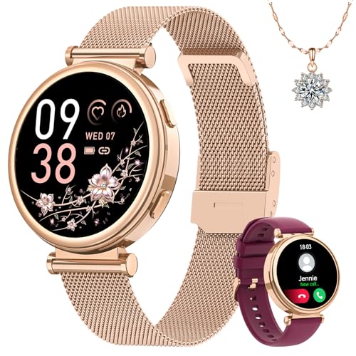 Sanorum Smartwatch Damen, 1.27" HD Voll Touchscreen Armbanduhr mit Telefonfunktion, Geschenk Damen Menstruationszyklus SpO2 Pulsuhr Schrittzähler Kalorien Fitness Tracker IP68 iOS Android Roségold von Sanorum