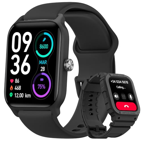 Sanorum Smartwatch Damen mit Telefonfunktion, Armbanduhr mit Menstruationszyklus Herzfrequenz, SpO2, Schlafmonitor, IP68 Wasserdicht Fitness Tracker für iOS Android Schwarz von Sanorum