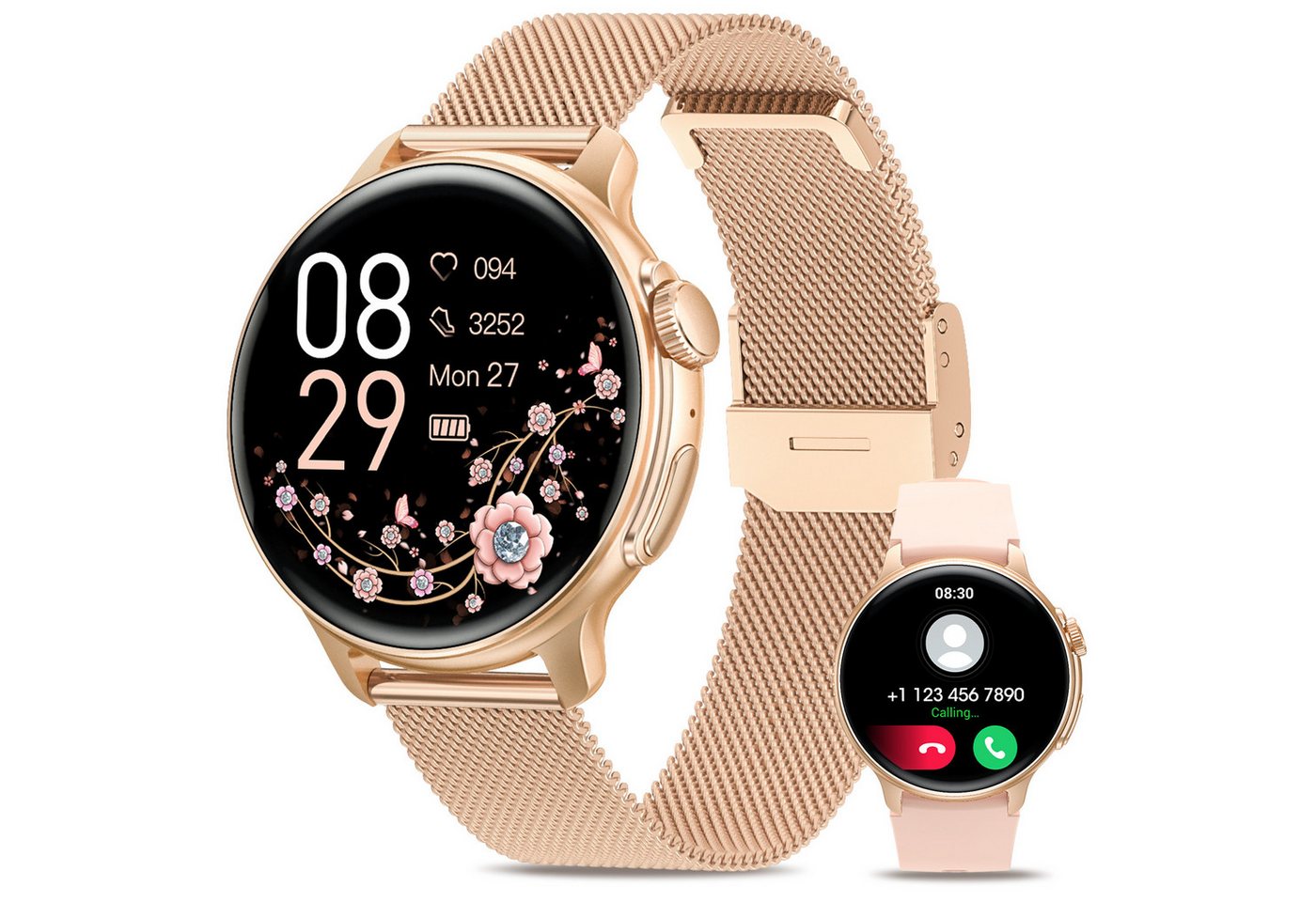 Sanorum Smartwatch für Damen und Herren mit Telefonfunktion Smartwatch (3.63 cm/1.43 Zoll, AMOLED HD Voll Touchscreen) IP68 Wasserdicht Armbanduhr, mit Herzfrequenz/SpO2/Schlafmonitor/Menstruationszyklus/AI Voice etc, für iOS Android von Sanorum