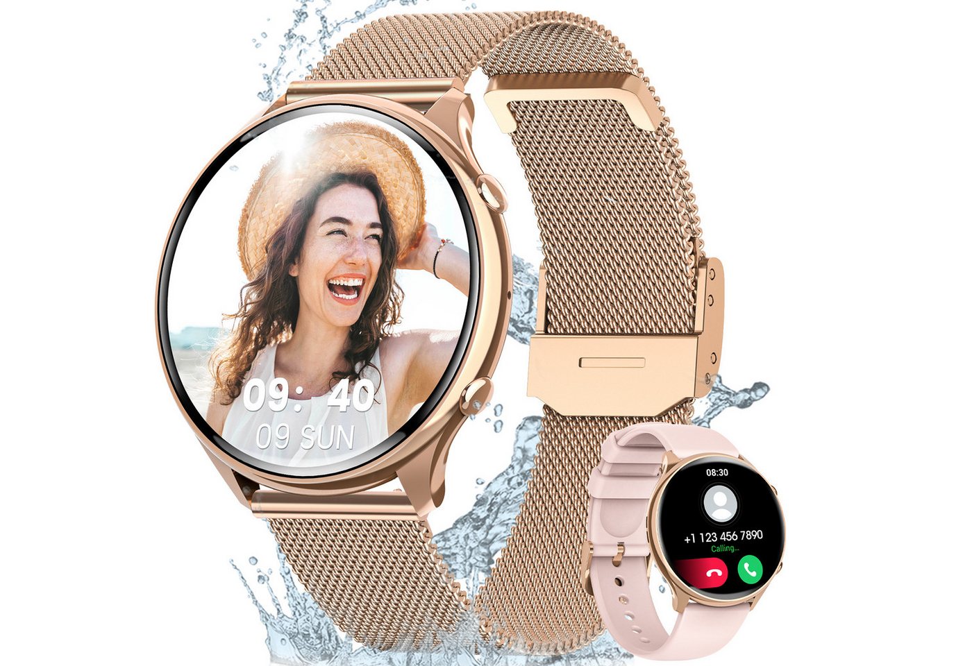 Sanorum smartwatch damen mit Telefonfunktion Smartwatch (3.53 cm/1,39 Zoll, HD Touchscreen) Armbanduhr mit 120+ Sportmodi, 200+ verschiedene Zifferblätter Herzfrequenz SpO2 Schlafmonitor, IP67 Wasserdicht Fitnessuhr für Android iOS Roségold von Sanorum