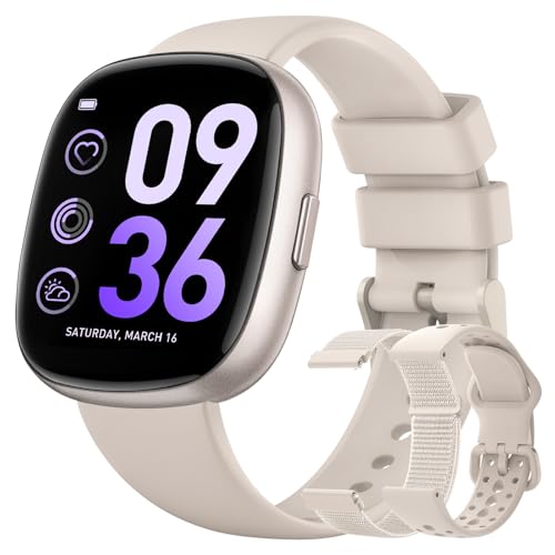 Smartwatch Herren Damen mit Telefonfunktio Sport&Nylon&Silikon Ersatzarmbänder: Fitnessuhr 5ATM Wasserdicht&120+ Sportmodi Schrittzähler für Android iOS Armbanduhr mit Pulsmesser SpO2 Schlafmonitor von Sanorum