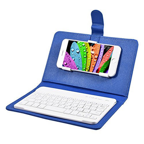 Sanpyl Bluetooth-Tastatur für Telefon, Mini-Tragbare Bluetooth-Tastatur mit Klapp-Schutzhülle, faltbare Tastaturhülle, geeignet für 4,5-6,8 Zoll Smartphone-Handys (blau) von Sanpyl