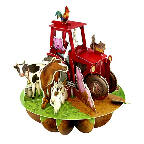 SANTORO Pirouetten, 3D-Pop-Up-Grußkarte – Traktor und Nutztiere – für Kinder, ihn, sie, Familie, Geburtstag (Beige, Eiche, Braun, Gelb, Rot, 210 x 290 mm) von Santoro