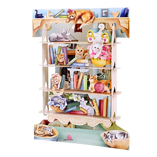 SANTORO Swing-Karte, 3D-Pop-Up-Grußkarte – Katzen auf Bücherregalen – für Sie, Mama, Muttertag, süße Geburtstagsgeschenke für Katzenliebhaber (mehrfarbig, 14,5 x 20 cm) von Santoro