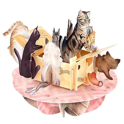 Santoro Pirouette, 3D-Pop-Up-Grußkarte – Purrrfect Päckchen – für sie, für Mama, Geburtstag, Muttertag, Katzenliebhaber (rot, beige, braun, pfirsich) von Santoro